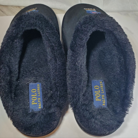 POLO Ralph Lauren Womens Black  Suede Leather American Flag Bear Slippers SZ 9.5 - Picture 3 of 11